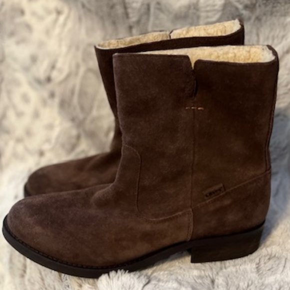 Levi's Brown Leather Boots Lined W/ Sherapa Women Sz 6 1/2 NWOB - Picture 7 of 10